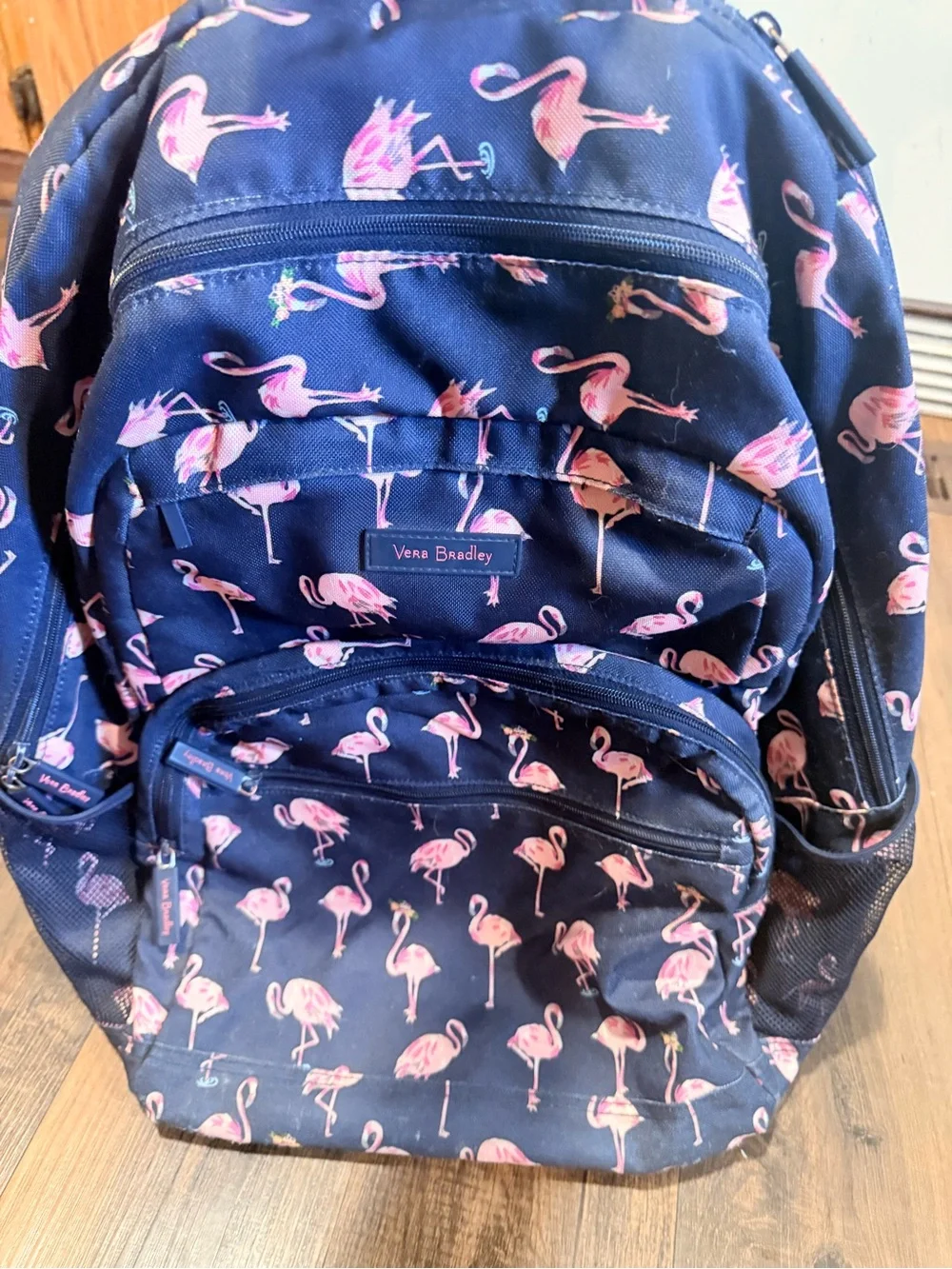 Vera Bradley Navy Backpack with Pink Flamingo Pattern